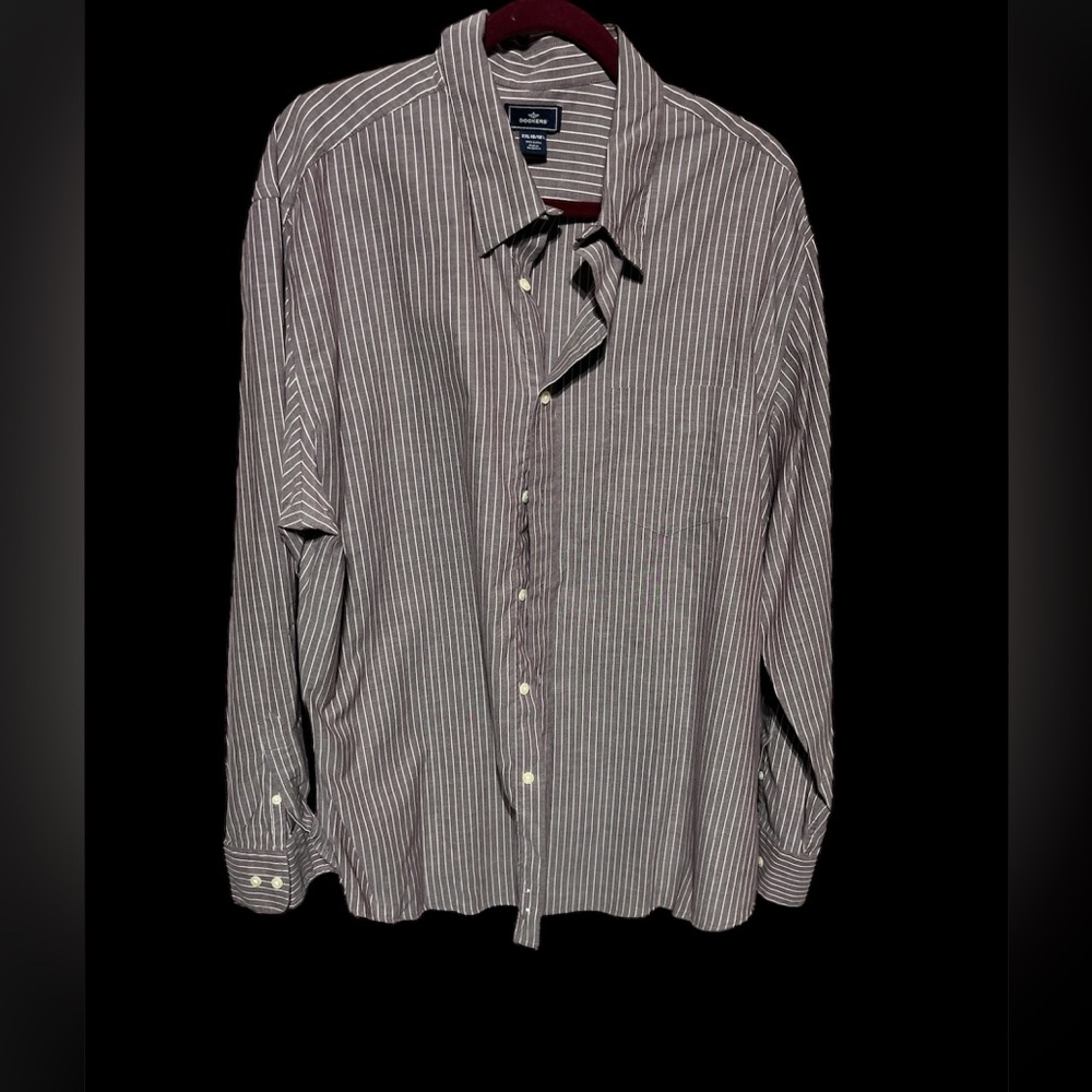 DOCKERS STRIPPED BUTTON UP SHIRT MEN XXL 18/18.5 TAUPE/WHITE 100% COTTON